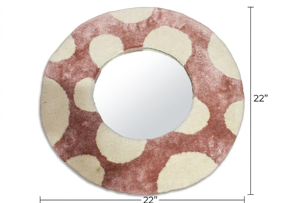 Round Tufted Mirror Frame - Handmade Pink & Cream Boho Wall Mirror
