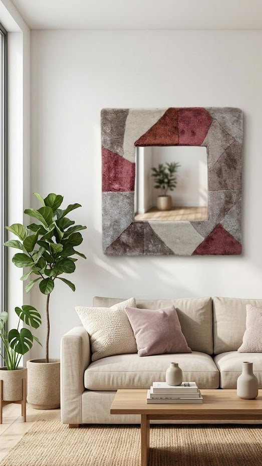 Abstract Geometric Mirror Frame - Handmade Wool Boho Wall Mirror