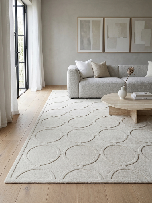 Geometric white rug