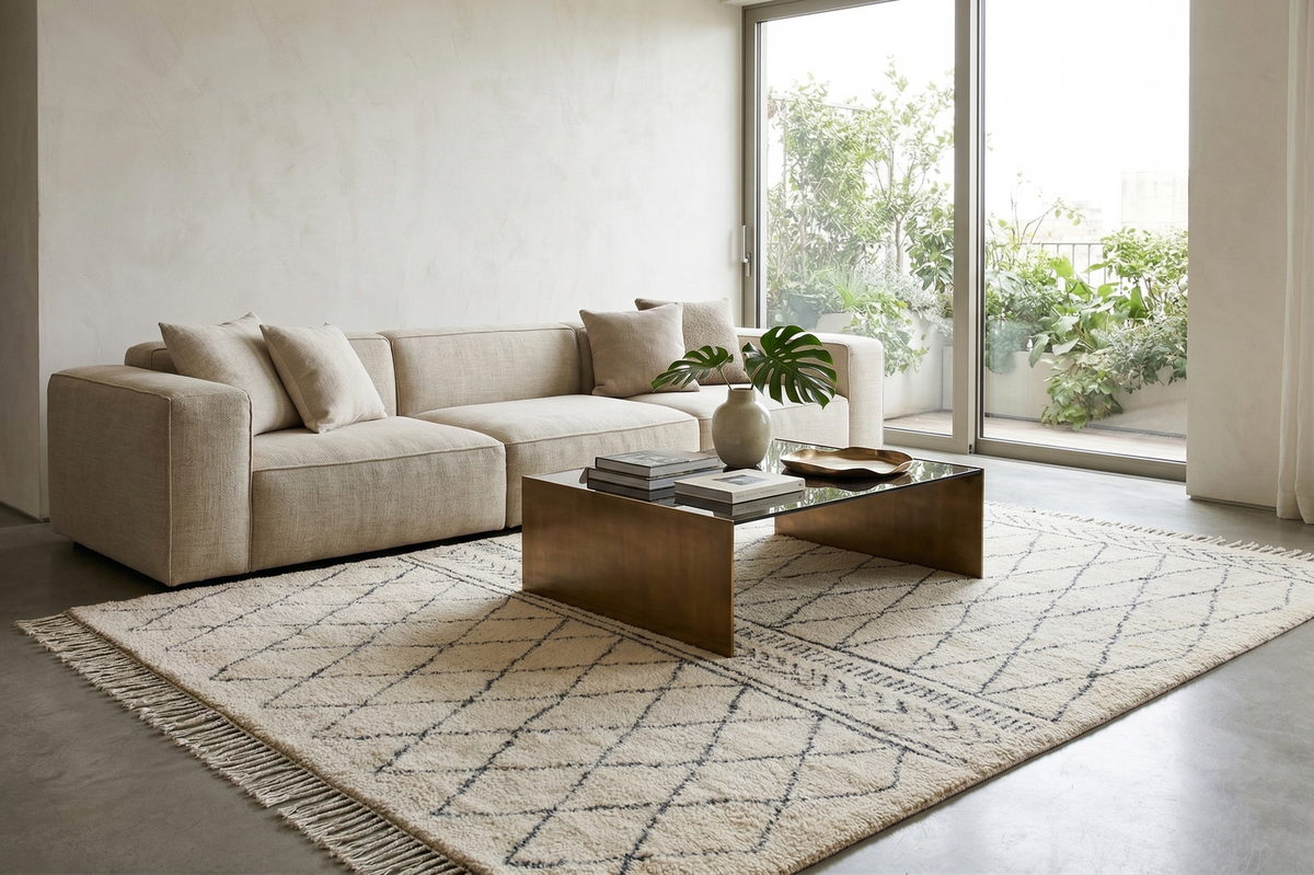 Geometric black cross rug