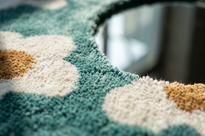 Floral Tufted Mirror Frame - Handmade Teal Boho Daisy Wall Mirror