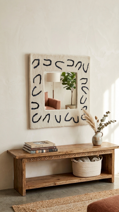 Minimalist Tufted Mirror Frame - Handmade Wool Boho Wall Mirror
