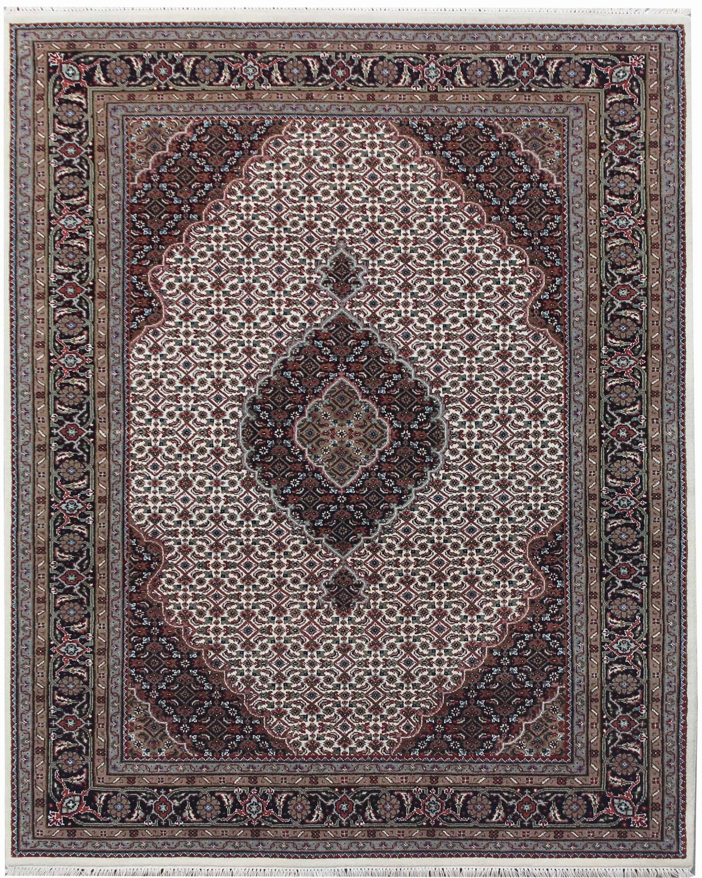 Hand knotted Traditional Mahi Cream Black Rug (MW-83)