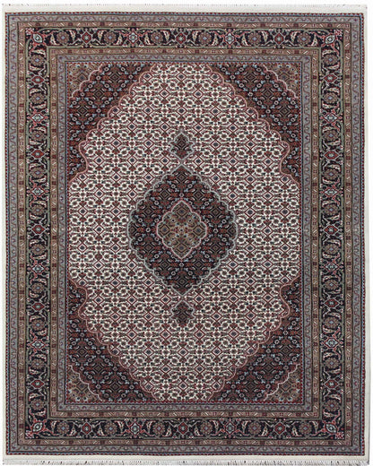 Hand knotted Traditional Mahi Cream Black Rug (MW-83)