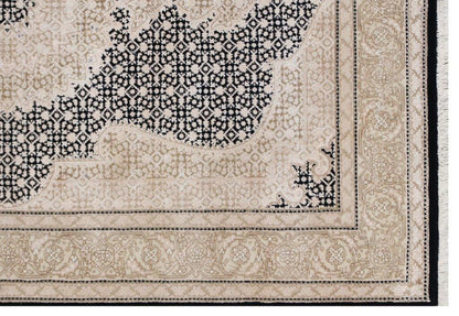 Hand knotted Traditional Mahi Silk -11 Beige Black Rug (MWS-20)