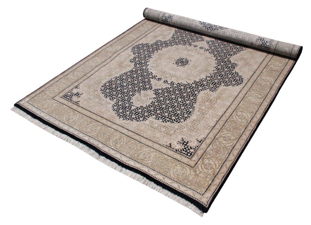 Hand knotted Traditional Mahi Silk -11 Beige Black Rug (MWS-20)