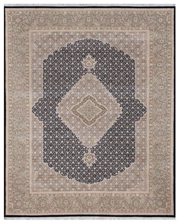 Hand knotted Traditional Mahi Silk -16 Beige Black Rug (MWS-22)