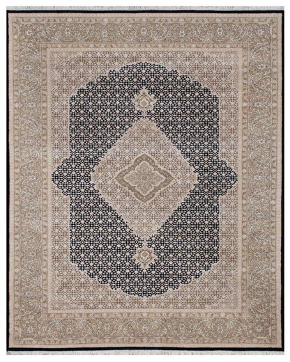 Eternal Elegance Hand knotted Traditional Mahi Silk -16 Beige Black Rug (MWS-22)