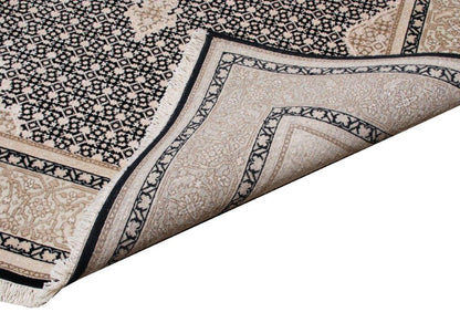 Hand knotted Traditional Mahi Silk -22 Black Cream Rug (MWS-12)