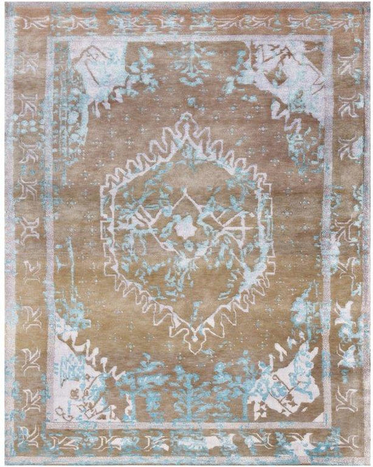 Hand knotted Transitional Brown Blue Cream Rug (HK-Heriz-102)