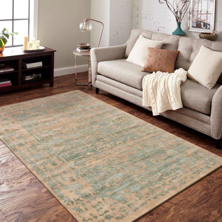 Hand knotted Transitional Green Cream Rug (HK-5599)