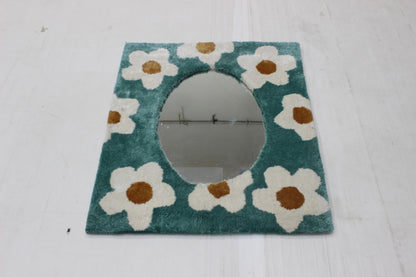 Floral Tufted Mirror Frame - Handmade Teal Boho Daisy Wall Mirror