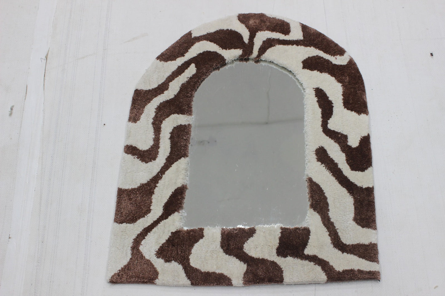 Arched Tufted Mirror Frame - Handmade Brown & White Wave Boho Mirror