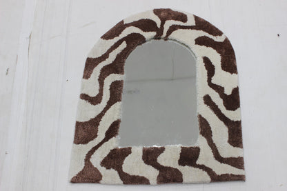 Arched Tufted Mirror Frame - Handmade Brown & White Wave Boho Mirror