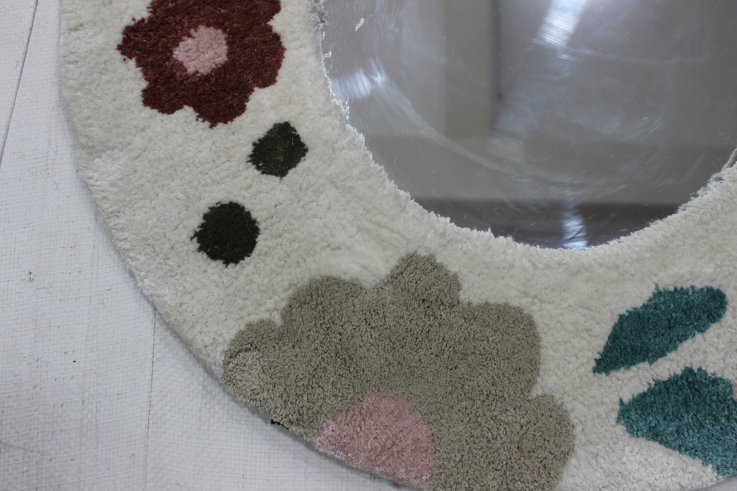 Round Botanical Tufted Mirror Frame - Handmade Floral Boho Mirror