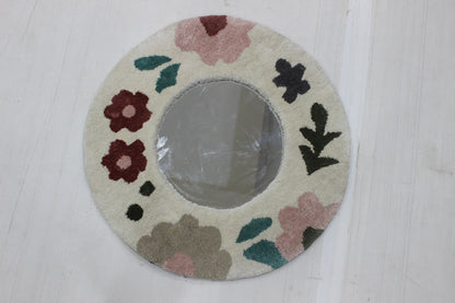 Round Botanical Tufted Mirror Frame - Handmade Floral Boho Mirror