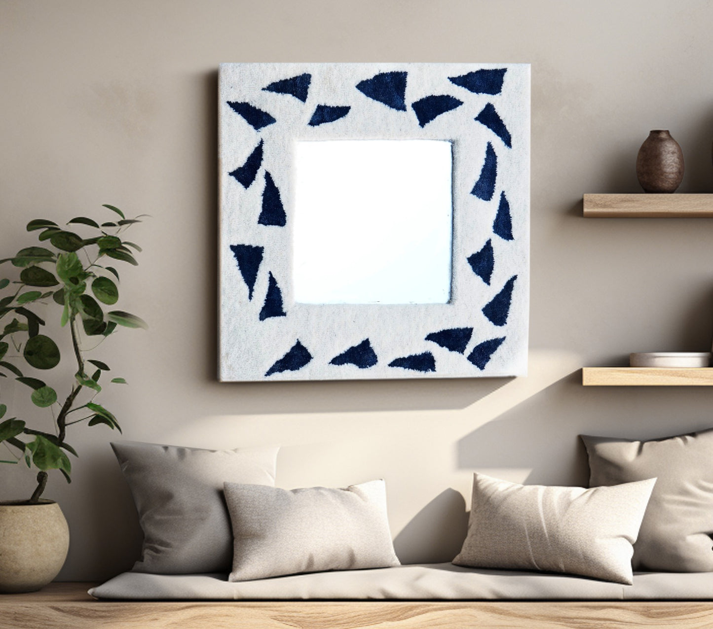 Geometric Tufted Mirror Frame - Handmade Wool Boho Wall Mirror