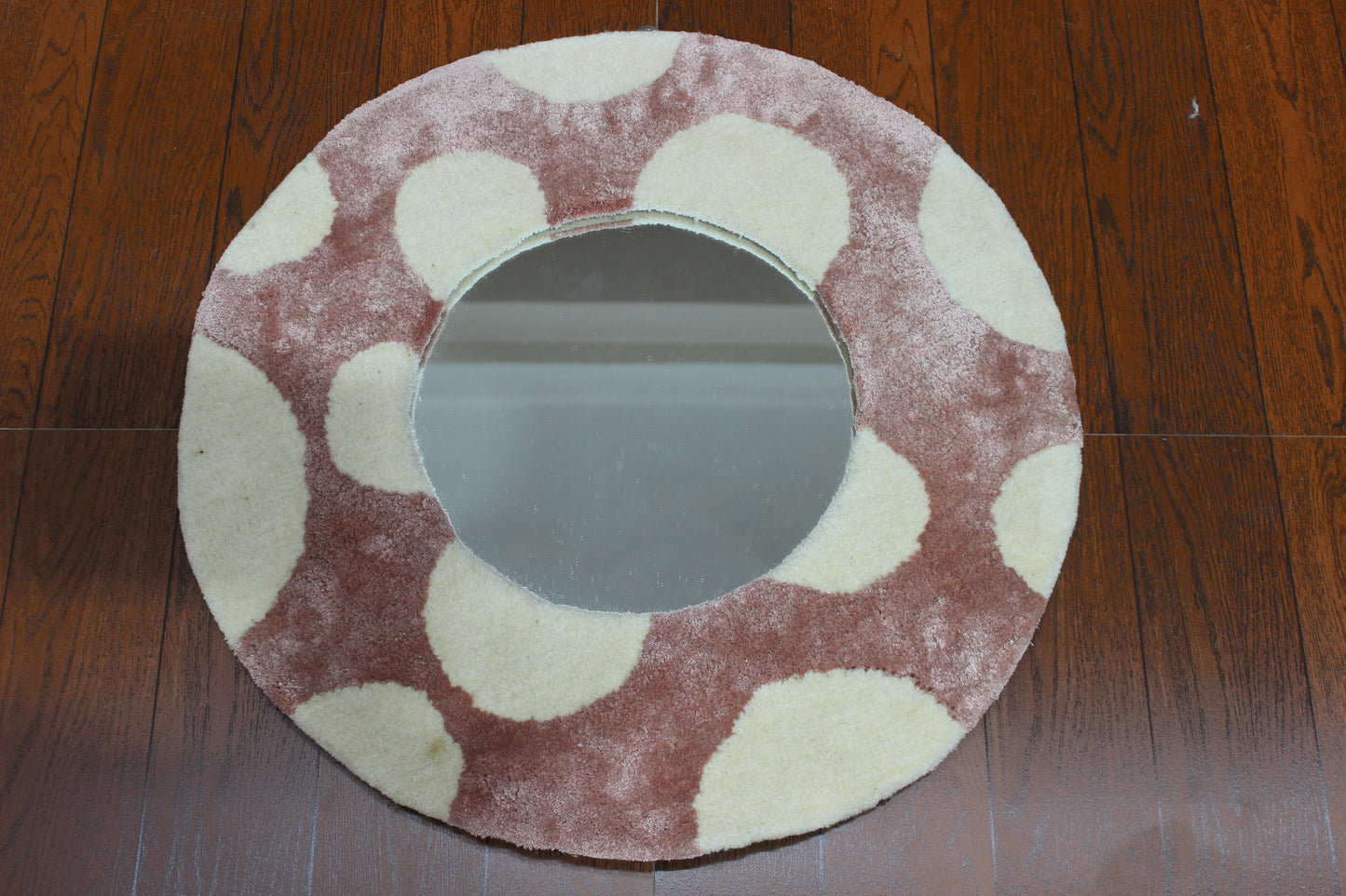 Round Tufted Mirror Frame - Handmade Pink & Cream Boho Wall Mirror
