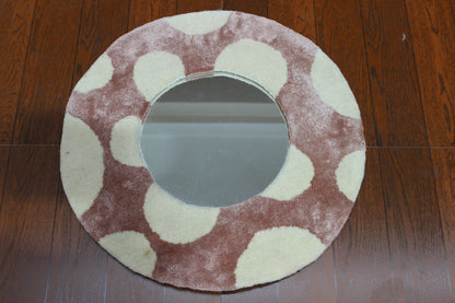 Round Tufted Mirror Frame - Handmade Pink & Cream Boho Wall Mirror