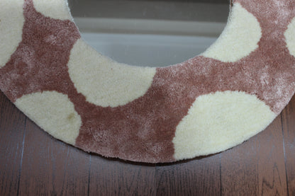 Round Tufted Mirror Frame - Handmade Pink & Cream Boho Wall Mirror