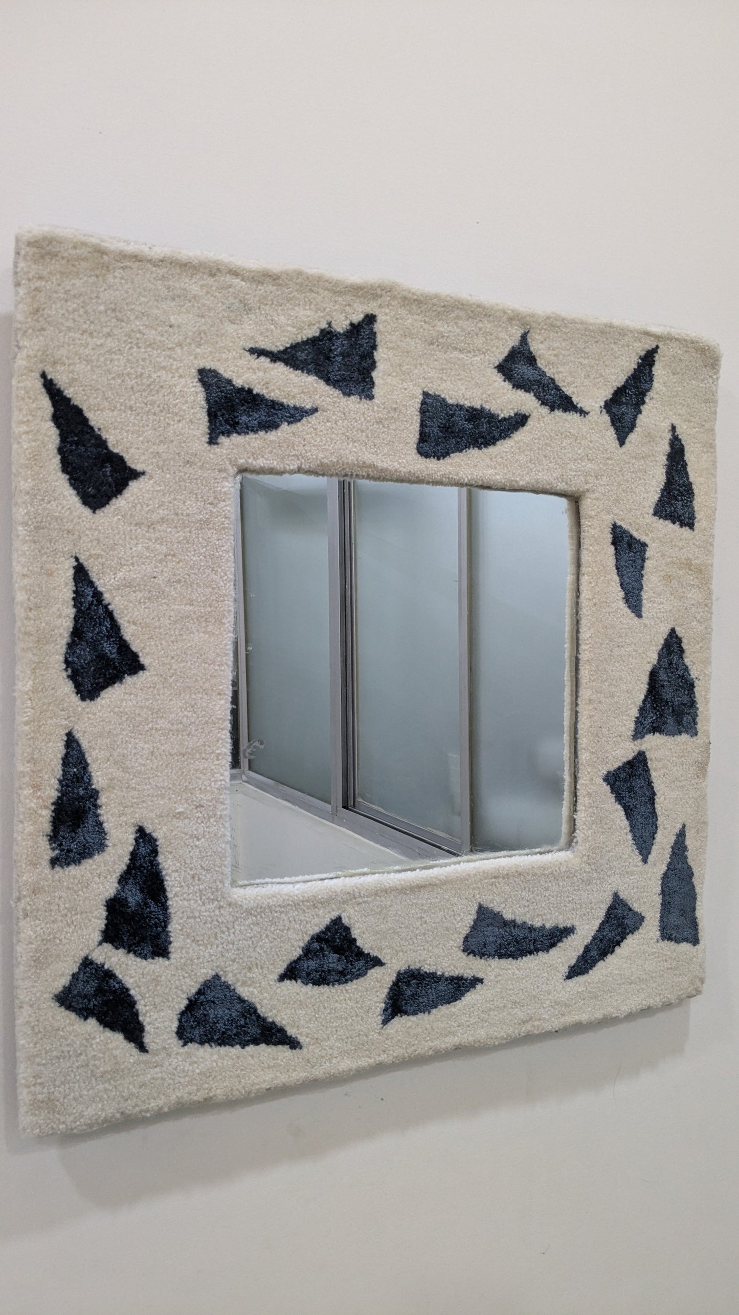 Geometric Tufted Mirror Frame - Handmade Wool Boho Wall Mirror