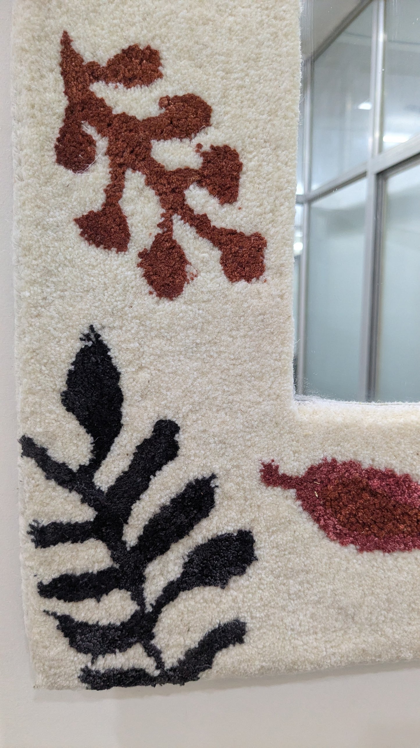 Arched Botanical Mirror Frame - Handmade Wool Leaf Pattern Boho Mirror