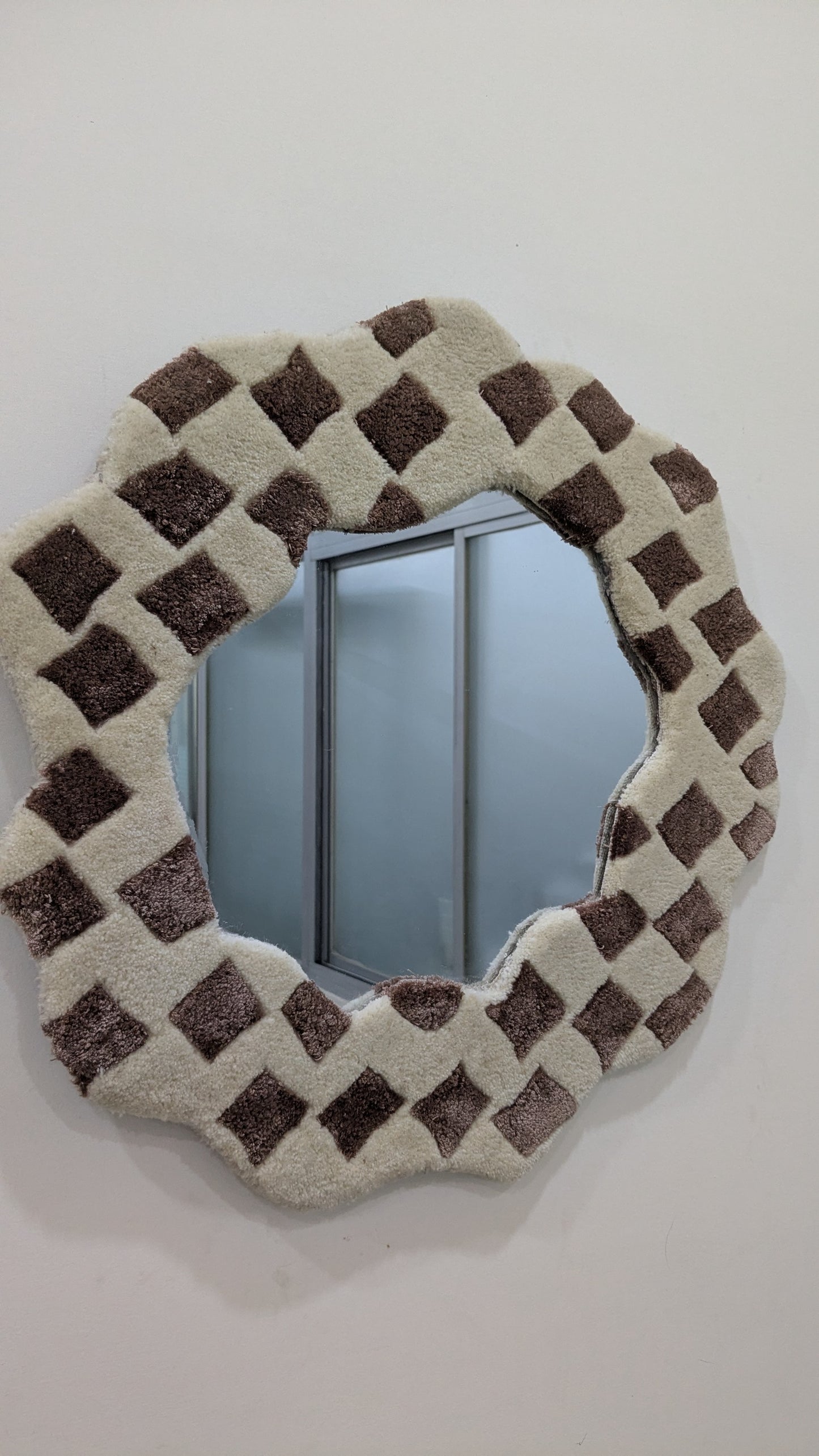 Wavy Checkered Mirror Frame - Handmade Wool Boho Scandi Wall Mirror