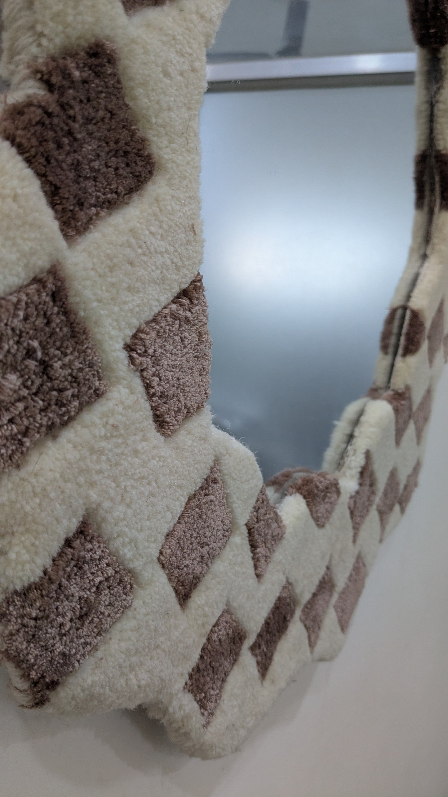 Wavy Checkered Mirror Frame - Handmade Wool Boho Scandi Wall Mirror