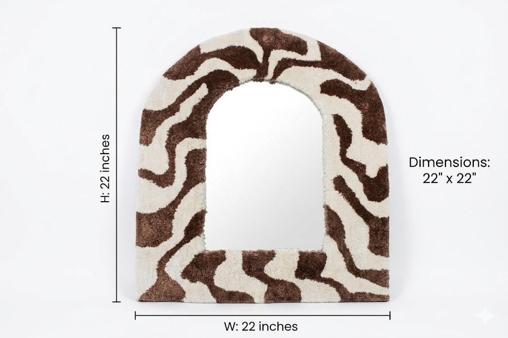 Arched Tufted Mirror Frame - Handmade Brown & White Wave Boho Mirror