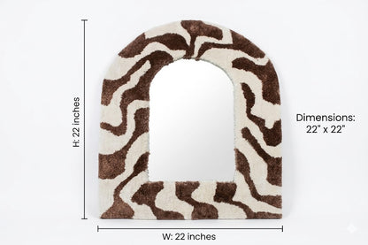 Arched Tufted Mirror Frame - Handmade Brown & White Wave Boho Mirror