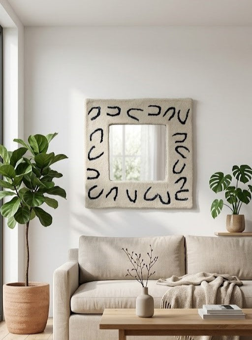 Minimalist Tufted Mirror Frame - Handmade Wool Boho Wall Mirror