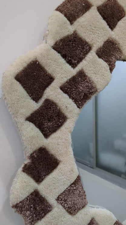 Wavy Checkered Mirror Frame - Handmade Wool Boho Scandi Wall Mirror